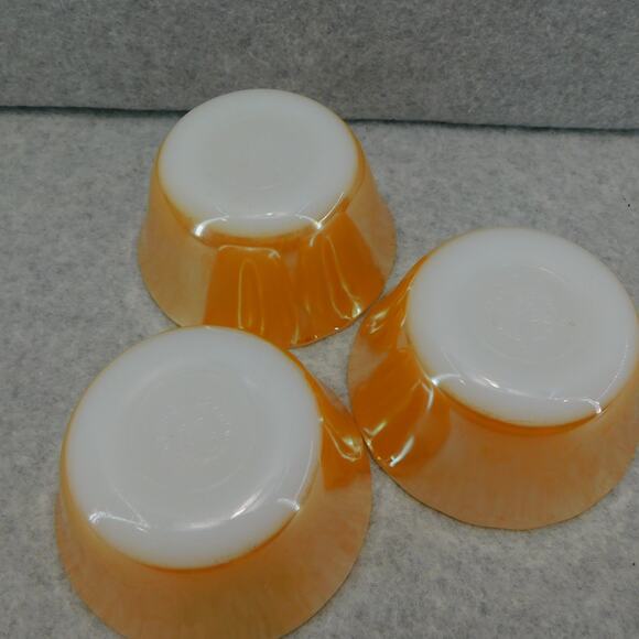 Vintage Set of 3 Peach Luster with Scalloped Rim Fire King Custard Bowl Ramkins - Picture 3 of 7